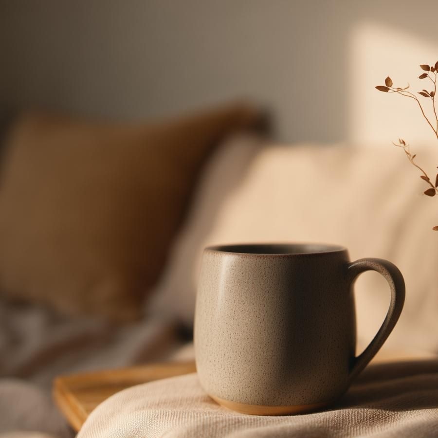 a coffee cup on a table